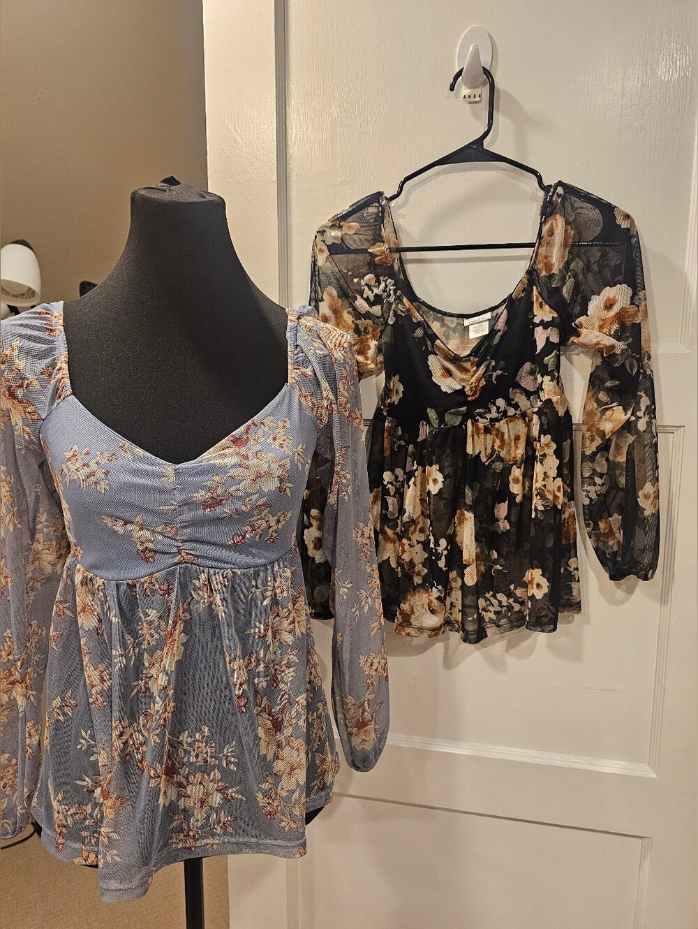 Floral Sheer Smocked Babydoll Tops With Sweetheart Neckline  Bundle Of 2.
